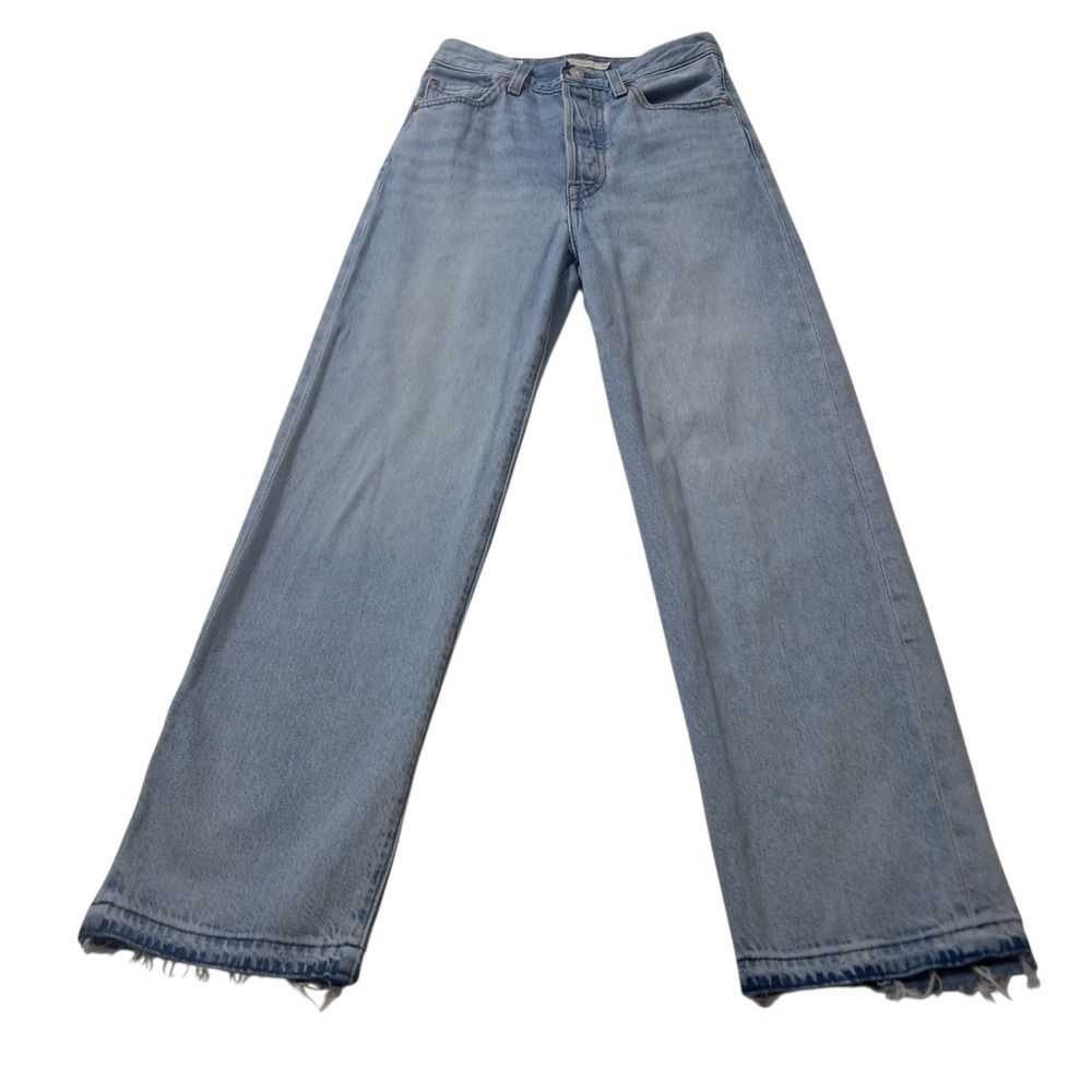 Levi's Premium Jeans Womens 25 Light Blue Ribcage Straight High Rise Raw Hem
